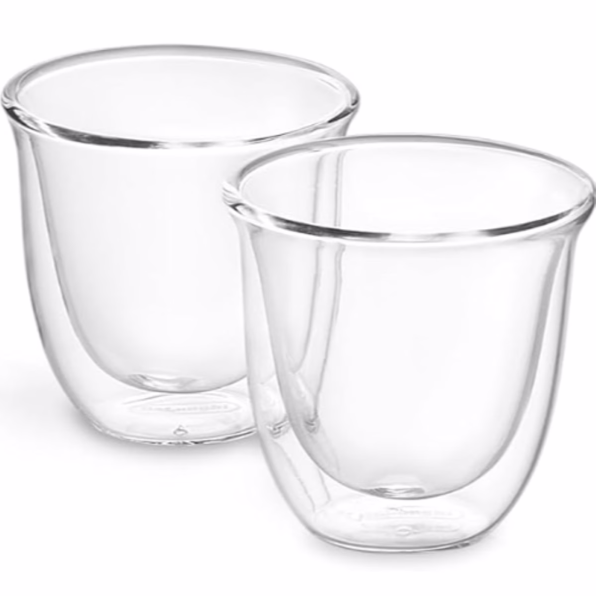 Two clear cups on a white surface