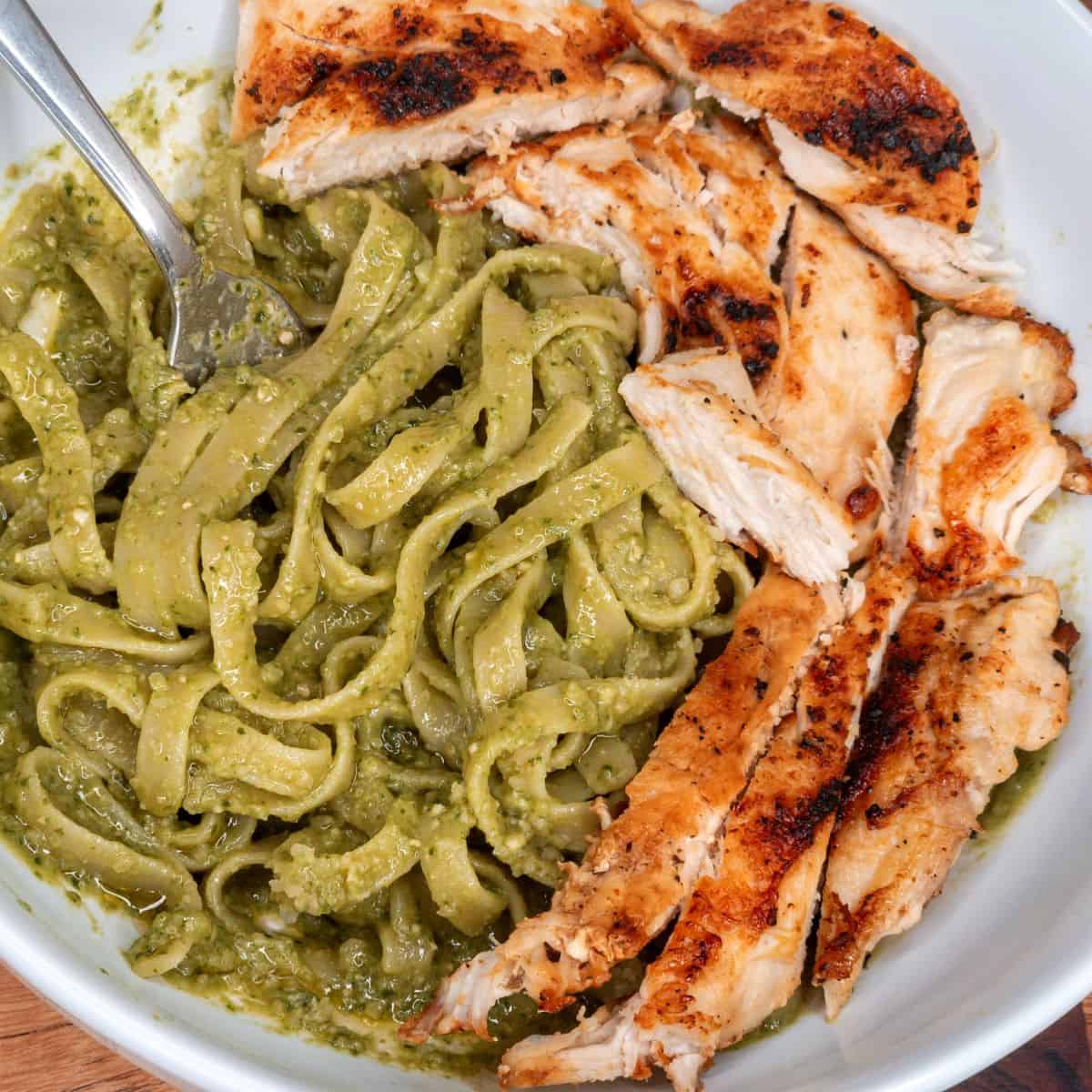 Fettuccine with pesto and grilled chicken, Italian cooking ideas and recipes.