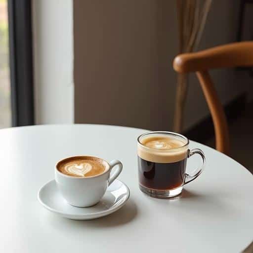 Delicious Italian coffee beverages with latte art on a clean white table.