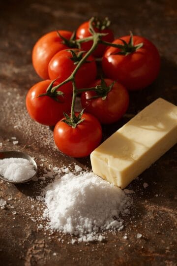 How to Balance Salt, Fat & Acid Like an Italian Chef with Fresh tomatoes, cheese, and salt for Italian cooking recipes.