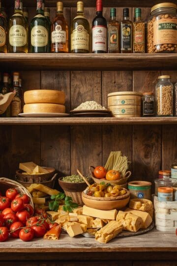 Authentic Italian cooking ingredients including tomatoes, cheeses, and herbs for delicious recipes.