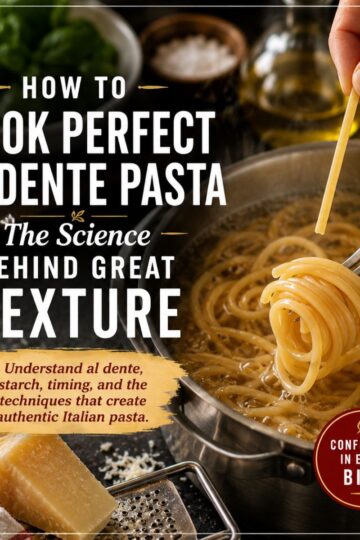 Pasta noodles in a pot. Perfect al dente pasta from Italian Cooking Ideas