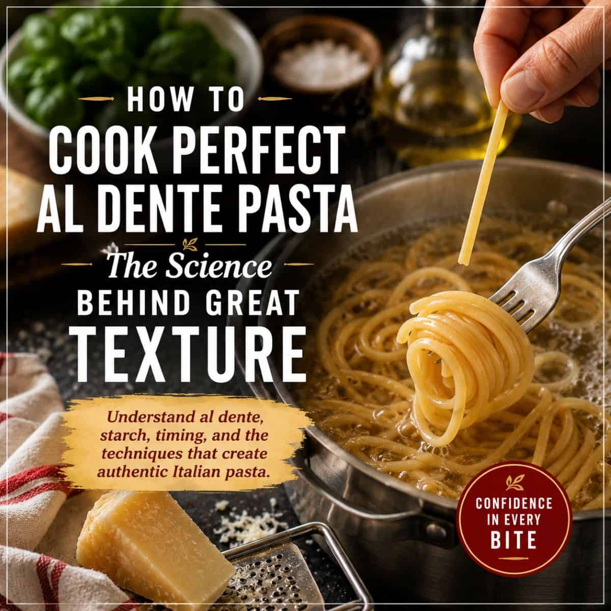 Pasta noodles in a pot. Perfect al dente pasta from Italian Cooking Ideas